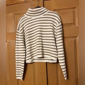 Theory Striped Cream and Tan Sweater